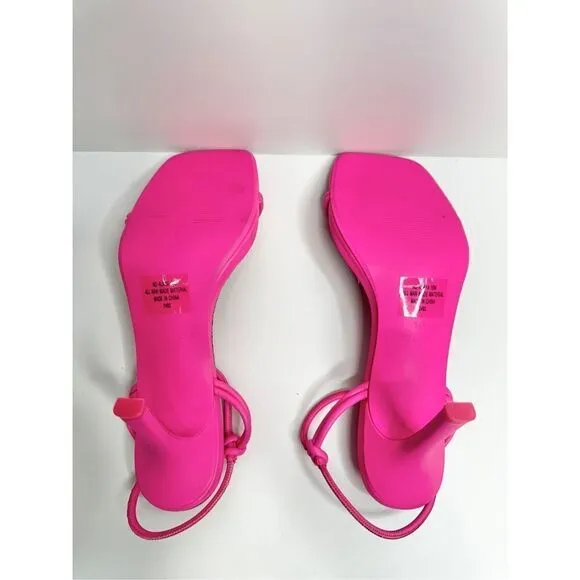 AQUA Sandals Womens Size 10 Square Toe Pink Raffia Detail Slip On Heel NEW
