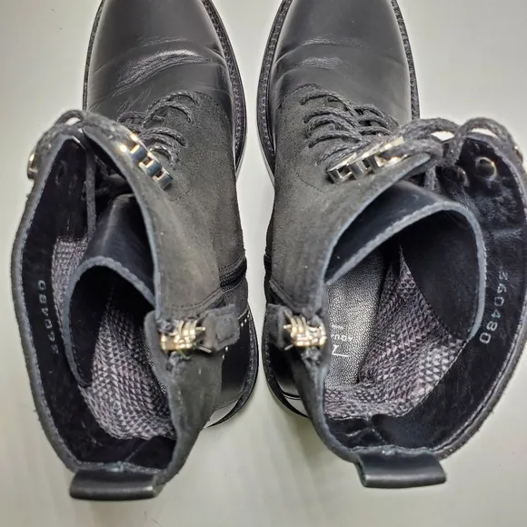 Aquatalia Ali Suede Leather Studded Black Combat Boots Victorian Goth Steam Punk