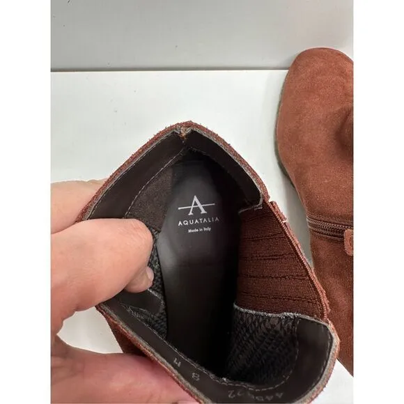 Aquatalia Boots Womens Size 8 Leather Block Heel Ginger Suede Ankle Booties New