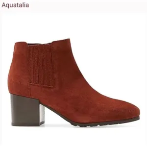 Aquatalia Boots Womens Size 8 Leather Block Heel Ginger Suede Ankle Booties New