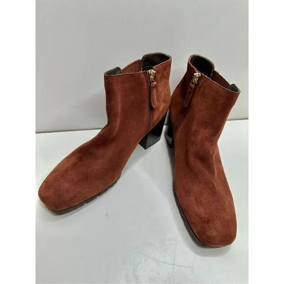 Aquatalia Boots Womens Size 8 Leather Block Heel Ginger Suede Ankle Booties New
