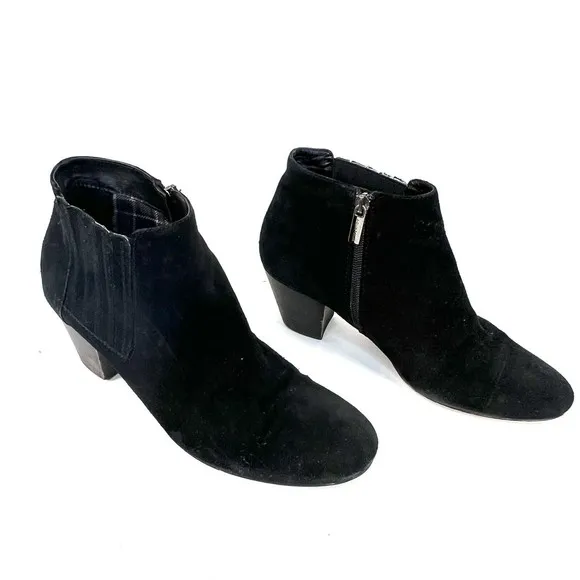 Aquatalia By Marvin K Boots Womens 9.5 Casual Zip Ankle Bootie Black Suede Heels