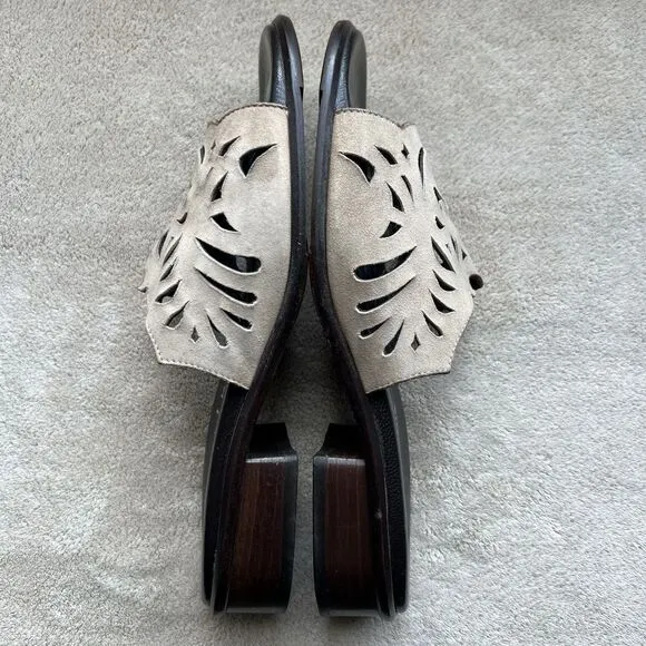 Aquatalia By Marvin K Taupe Nubuck Leather Slide Flat Sandal Women 6.5 Laser Cut