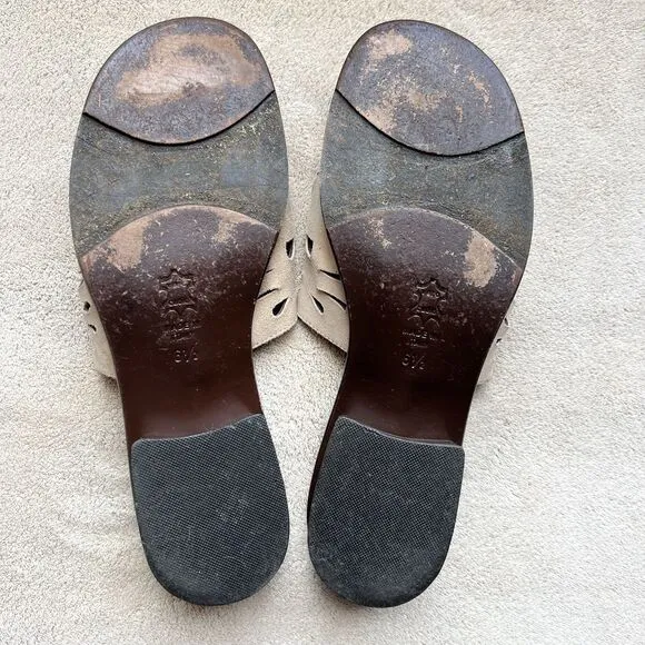 Aquatalia By Marvin K Taupe Nubuck Leather Slide Flat Sandal Women 6.5 Laser Cut