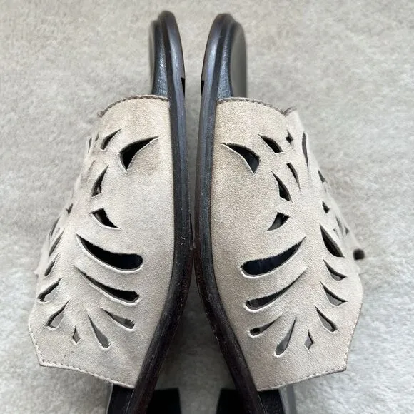 Aquatalia By Marvin K Taupe Nubuck Leather Slide Flat Sandal Women 6.5 Laser Cut