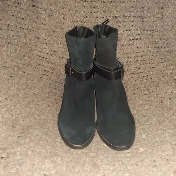 AQUATALIA-FANYA-Moto Ankle Booties-Black Suede/Leather-Back Zip-Sz 11-Near Mint