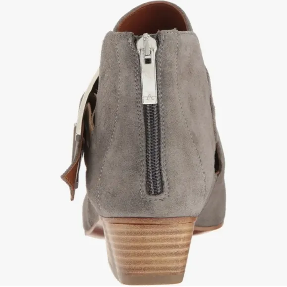 Aquatalia Filomena Ankle Boots in Ash Suede Leather Buckle Detail Pointed Toe