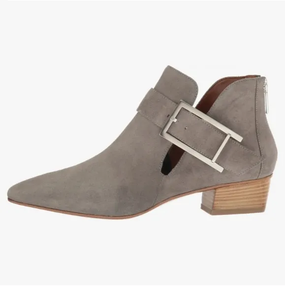 Aquatalia Filomena Ankle Boots in Ash Suede Leather Buckle Detail Pointed Toe