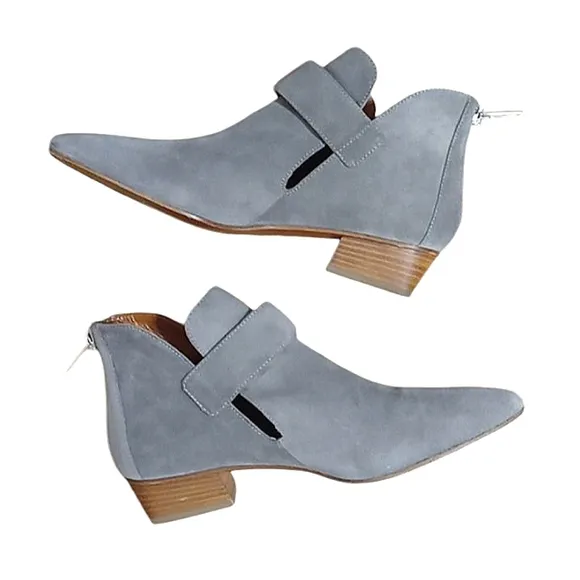Aquatalia Filomena Ankle Boots in Ash Suede Leather Buckle Detail Pointed Toe