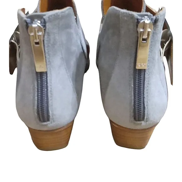 Aquatalia Filomena Ankle Boots in Ash Suede Leather Buckle Detail Pointed Toe