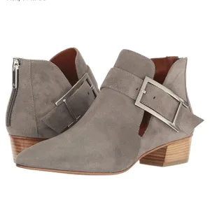 Aquatalia Filomena Ankle Boots in Ash Suede Leather Buckle Detail Pointed Toe