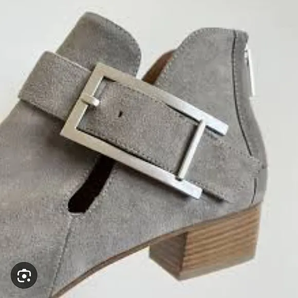 Aquatalia Filomena Ankle Boots in Ash Suede Leather Buckle Detail Pointed Toe