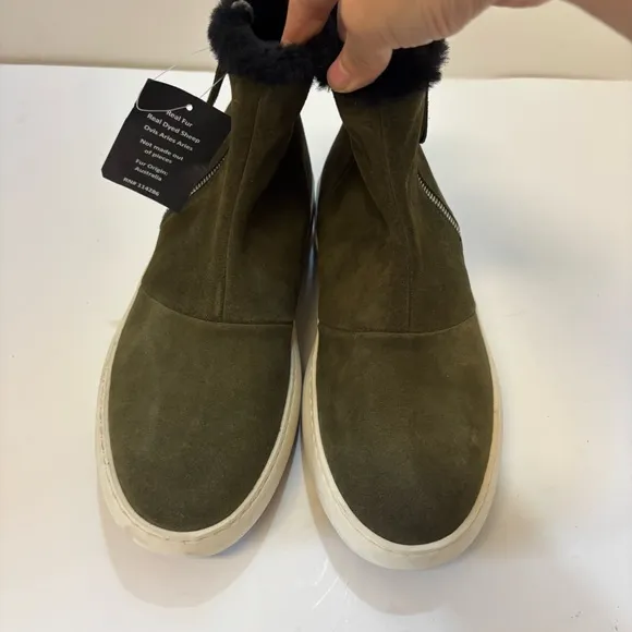 Aquatalia Womens Alison Olive green Suede Ankle Boots Sz 9.5