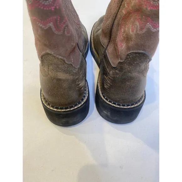 Ariat Fatbaby Brown Pink Cowgirl Boots Leather Sz 7.5B Western Pull-On Casual