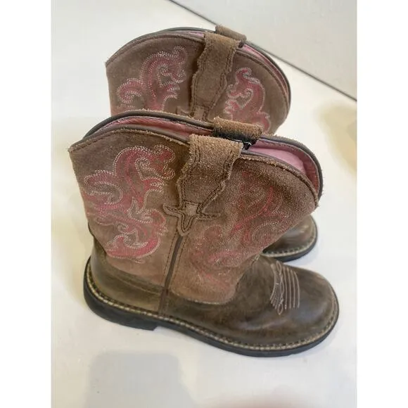 Ariat Fatbaby Brown Pink Cowgirl Boots Leather Sz 7.5B Western Pull-On Casual