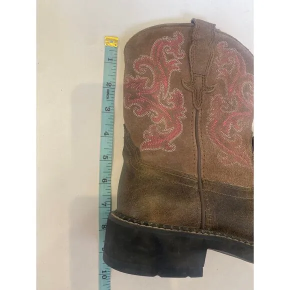 Ariat Fatbaby Brown Pink Cowgirl Boots Leather Sz 7.5B Western Pull-On Casual