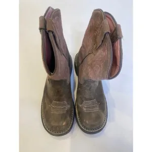 Ariat Fatbaby Brown Pink Cowgirl Boots Leather Sz 7.5B Western Pull-On Casual