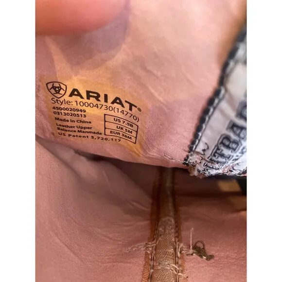 Ariat Fatbaby Brown Pink Cowgirl Boots Leather Sz 7.5B Western Pull-On Casual
