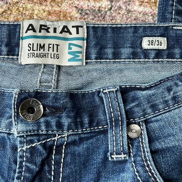 Ariat M7 Coltrane Stretch Stackable Slim Straight Western Jeans 38/36 Silvertone