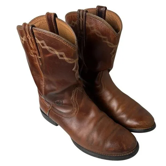 Ariat Men's Distressed Brown Heritage Leather Roper Cowboy Boots Sz. 8 C Western
