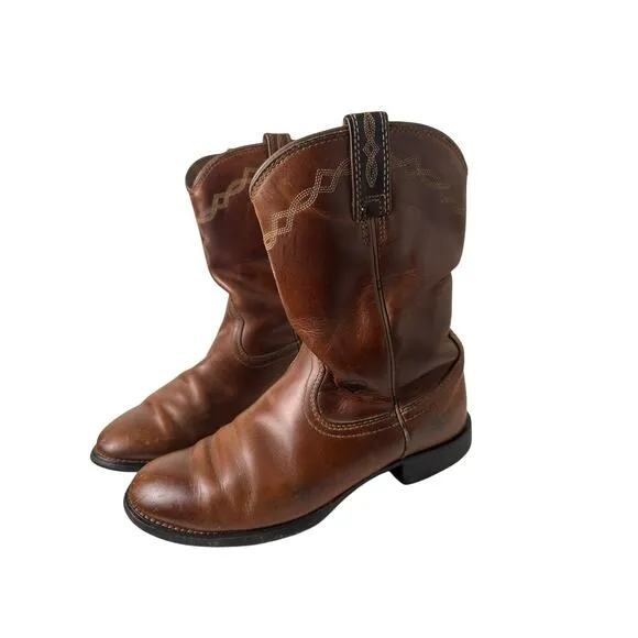 Ariat Men's Distressed Brown Heritage Leather Roper Cowboy Boots Sz. 8 C Western