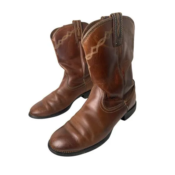 Ariat Men's Distressed Brown Heritage Leather Roper Cowboy Boots Sz. 8 C Western