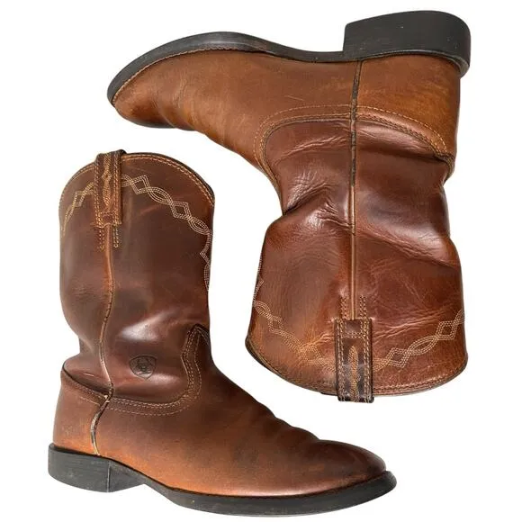 Ariat Men's Distressed Brown Heritage Leather Roper Cowboy Boots Sz. 8 C Western