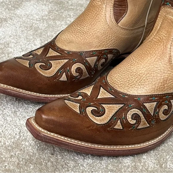 Ariat Rio Leather Western Snip Toe Cowboy Boots-Womens 8.5-Tan/Brown-8in-NEW-NIB