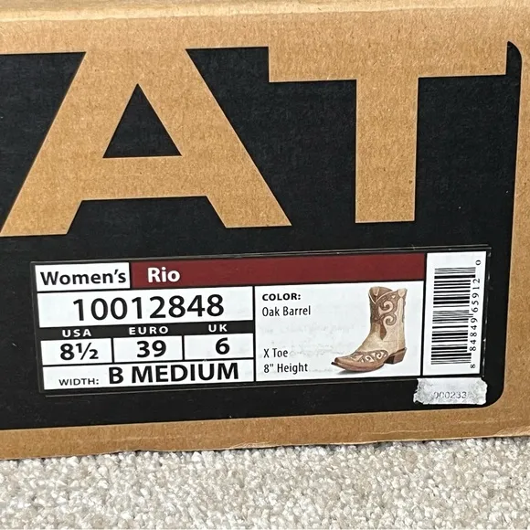 Ariat Rio Leather Western Snip Toe Cowboy Boots-Womens 8.5-Tan/Brown-8in-NEW-NIB