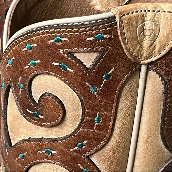 Ariat Rio Leather Western Snip Toe Cowboy Boots-Womens 8.5-Tan/Brown-8in-NEW-NIB