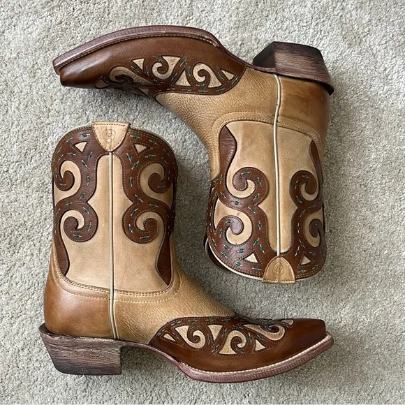 Ariat Rio Leather Western Snip Toe Cowboy Boots-Womens 8.5-Tan/Brown-8in-NEW-NIB