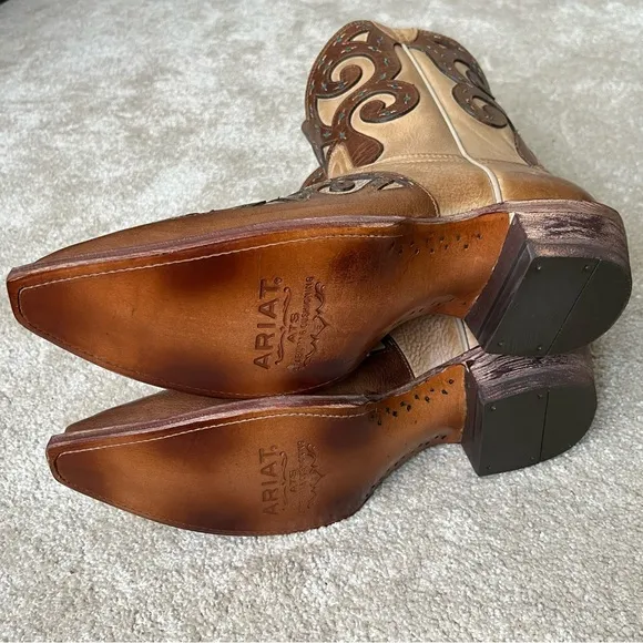 Ariat Rio Leather Western Snip Toe Cowboy Boots-Womens 8.5-Tan/Brown-8in-NEW-NIB