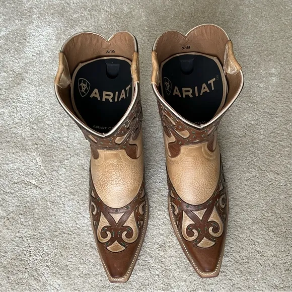 Ariat Rio Leather Western Snip Toe Cowboy Boots-Womens 8.5-Tan/Brown-8in-NEW-NIB