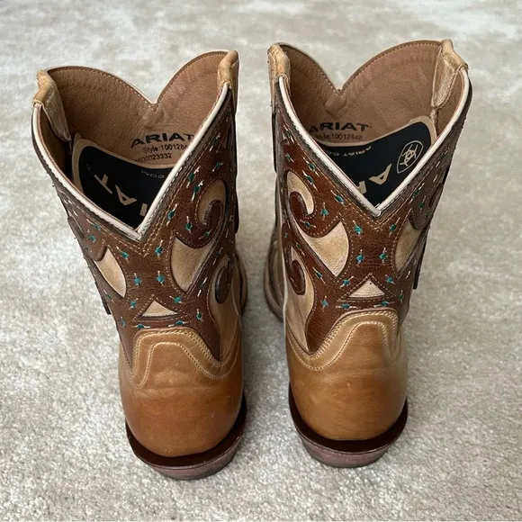 Ariat Rio Leather Western Snip Toe Cowboy Boots-Womens 8.5-Tan/Brown-8in-NEW-NIB
