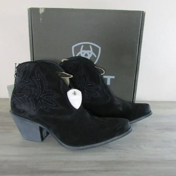 Ariat Women's Layla Western Ankle Boots - Distressed Black Suede - 10046888