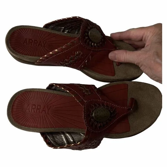 ARRAY Womens Size 8.5M MOKI Woven HUARACHE Thong Sandals Leather Uppers Bronze