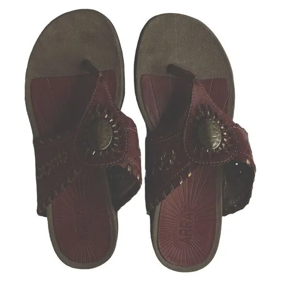 ARRAY Womens Size 8.5M MOKI Woven HUARACHE Thong Sandals Leather Uppers Bronze