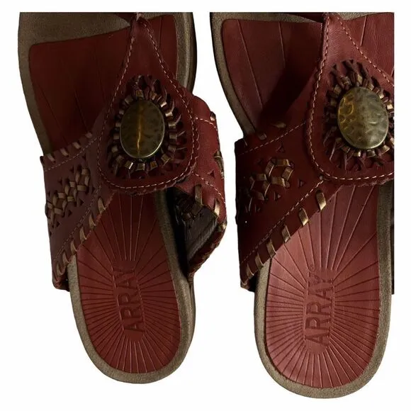 ARRAY Womens Size 8.5M MOKI Woven HUARACHE Thong Sandals Leather Uppers Bronze