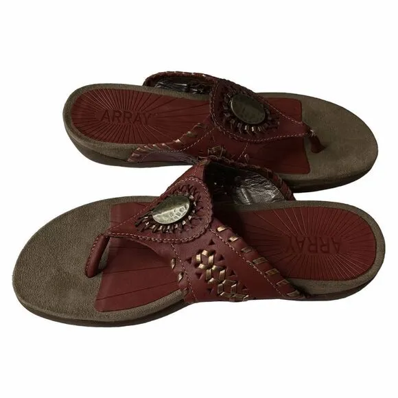 ARRAY Womens Size 8.5M MOKI Woven HUARACHE Thong Sandals Leather Uppers Bronze