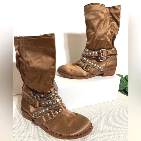 Ash Boots Cult Western Model, Golden Brown Studded Triple Straps, EU Sz 36.5