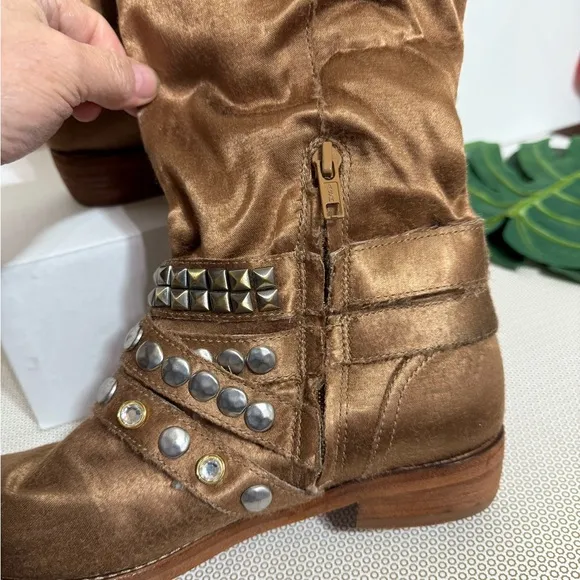 Ash Boots Cult Western Model, Golden Brown Studded Triple Straps, EU Sz 36.5