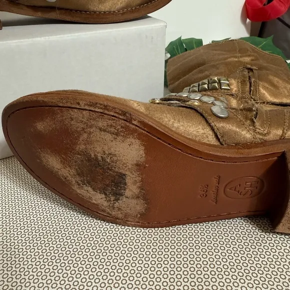 Ash Boots Cult Western Model, Golden Brown Studded Triple Straps, EU Sz 36.5