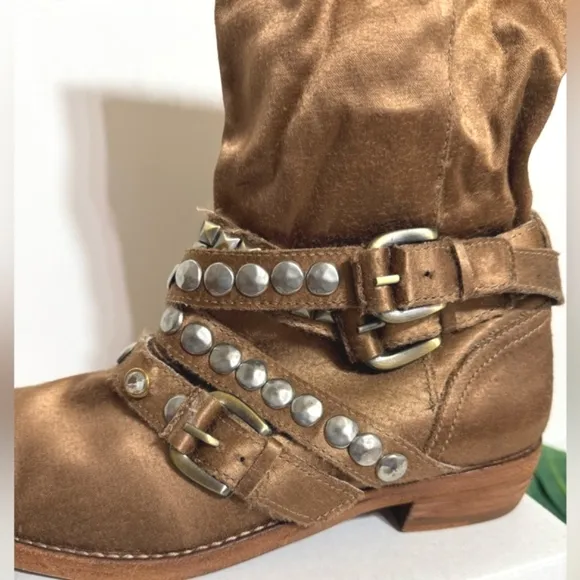 Ash Boots Cult Western Model, Golden Brown Studded Triple Straps, EU Sz 36.5