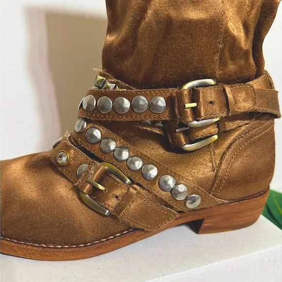 Ash Boots Cult Western Model, Golden Brown Studded Triple Straps, EU Sz 36.5