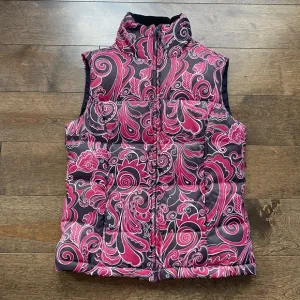 Athleta XS Puffer Vest Brown Pink Paisley Floral Like New