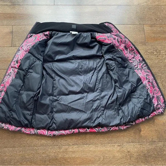 Athleta XS Puffer Vest Brown Pink Paisley Floral Like New