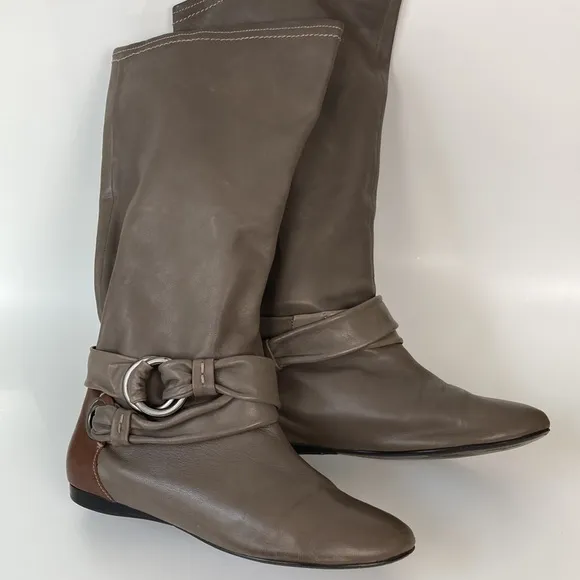B. Makowsky Taupe &amp; Brown Leather BFREBAY Boots