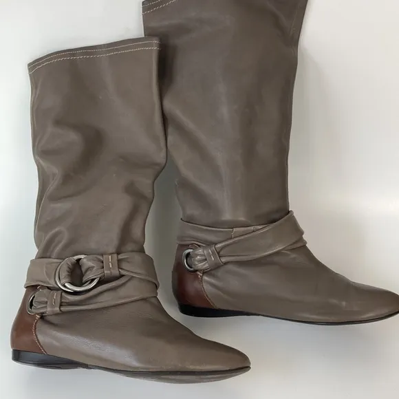 B. Makowsky Taupe &amp; Brown Leather BFREBAY Boots