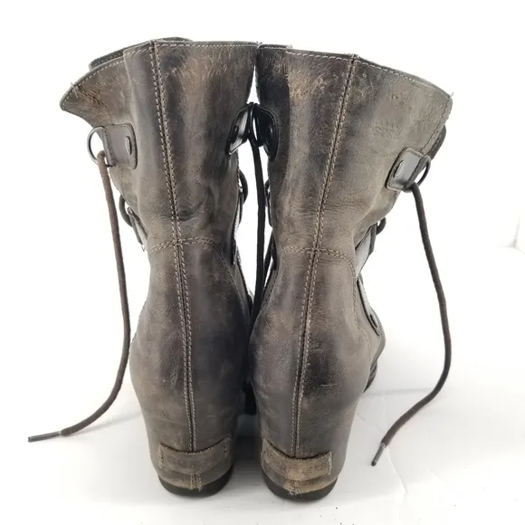 B11 Sorel Joan of Arctic Wedge Mid Women's Boots Size 9 Brown Leather Distressed