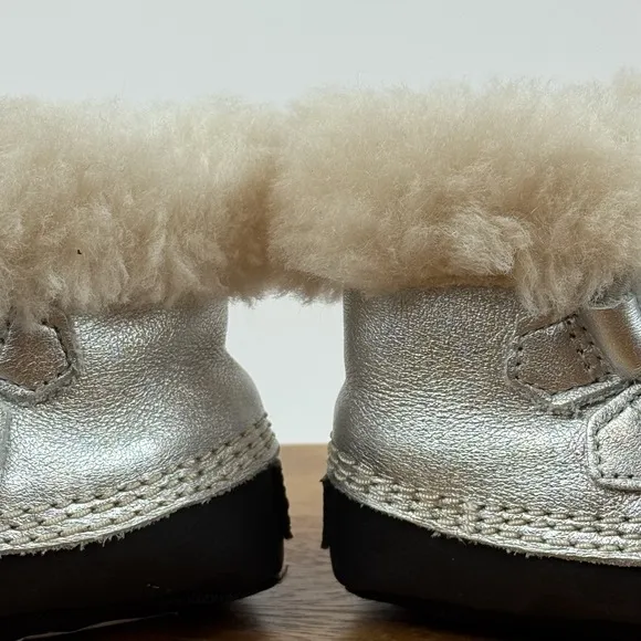 Baby Sorel Kids Caribootie Metallic Silver Leather Insulated Winter Boots Size 3